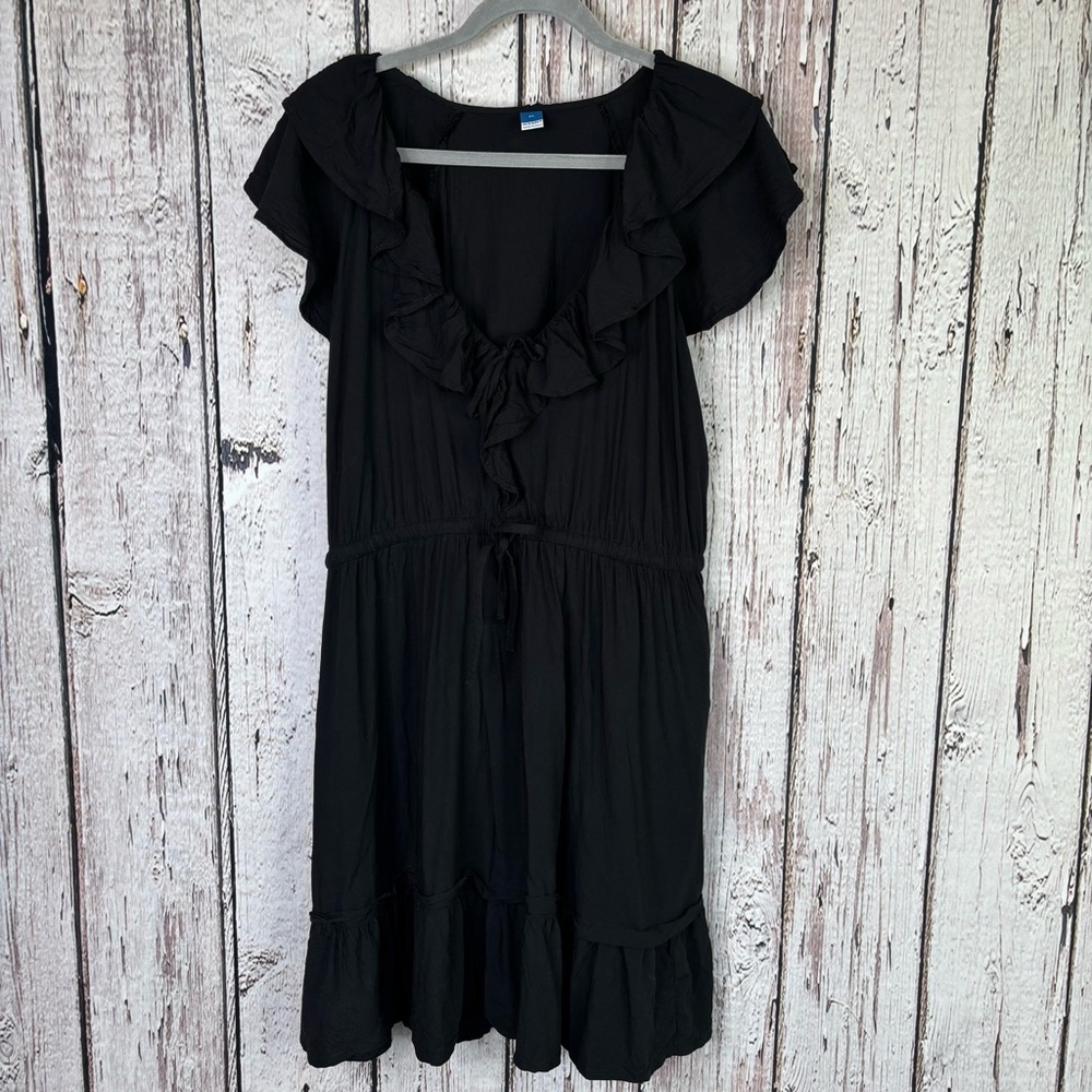 Old Navy Waist-Defined‎ Ruffle Trim Mini Dress Women’s XL Black Flutter Sleeves